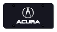 Acura Chrome Logo and Name on Black License Plate - Vanity Tag