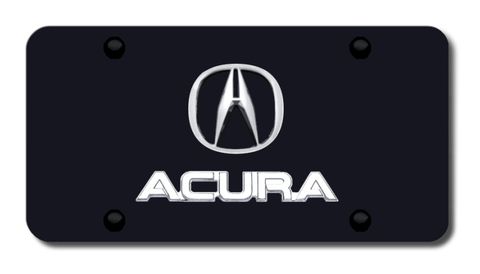 Acura Chrome Logo and Name on Black License Plate - Vanity Tag