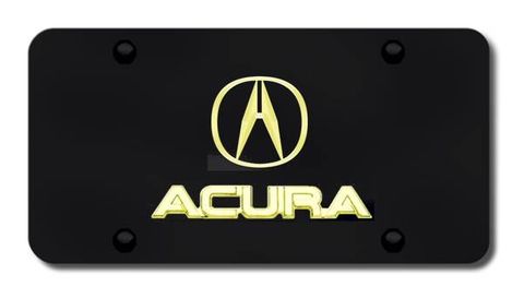 Acura Gold Logo and Name on Black License Plate - Vanity Tag