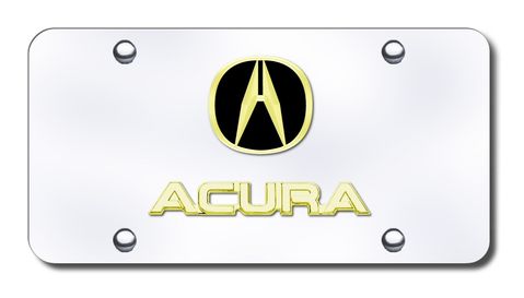 Acura Gold Logo and Name on Chrome License Plate - Vanity Tag