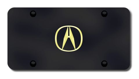 Acura Gold Logo on Black License Plate - Vanity Tag