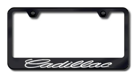 Cadillac 3D License Plate Frames - chrome Name on black Frame