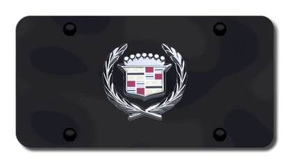 Cadillac Chrome Logo on Black License Plate - Old Logo