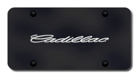 Cadillac Chrome Name on Black License Plate