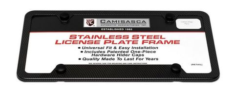 Carbon Fiber Stainless Steel License Plate Frames - 4 Hole Notched Bottom